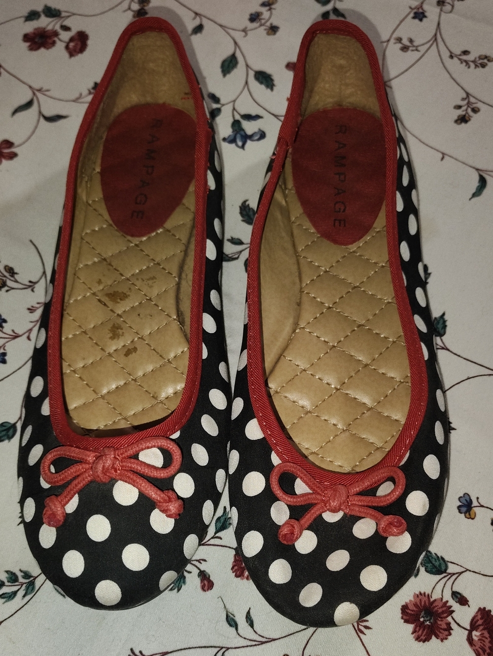 Rampage Black & White Polka Dot Flats with Red Trim
